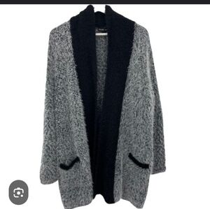 Black Rivet Cozy  Fuzzy Black & White Women's Long Cardigan Sweater Size Small